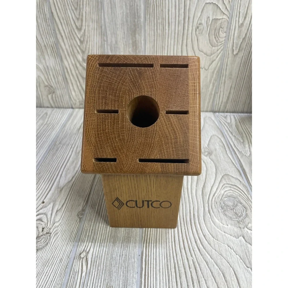 Cutco 5 Slot Oak Wood Knife Block Countertop Storage Made in USA Honey Finish